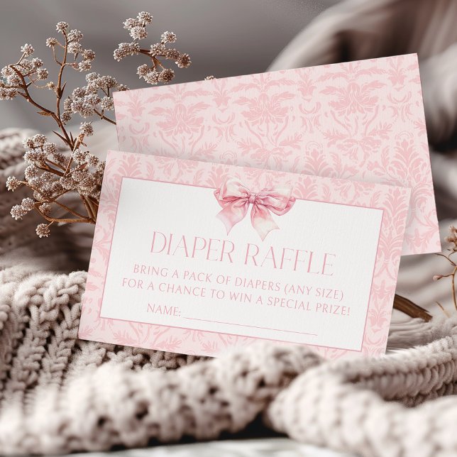 Carte D'accompagnement Cute Blush Pink Bow Baby Girl Douche Déchets Raffl (Créateur téléchargé)