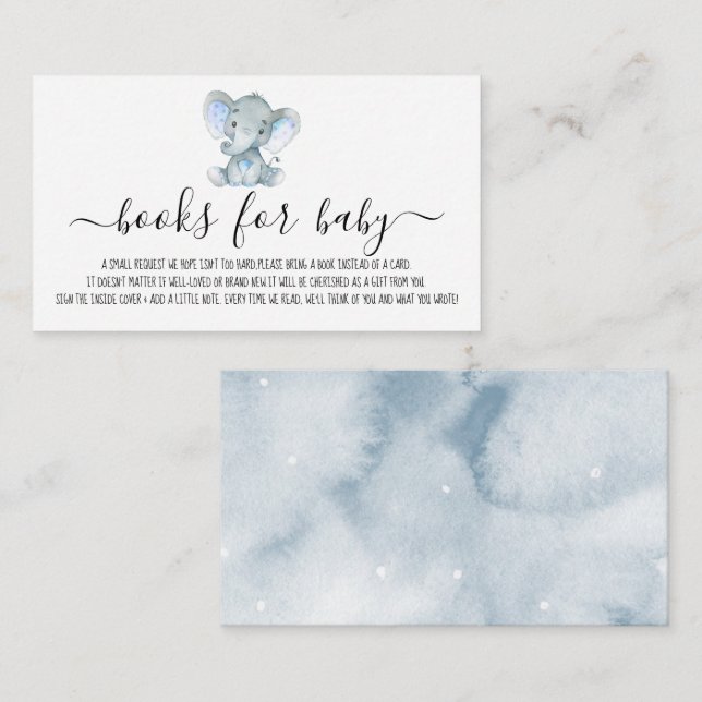 Carte D'accompagnement Cute Boy Elephant Books for Baby shower Request (Devant / Derrière)