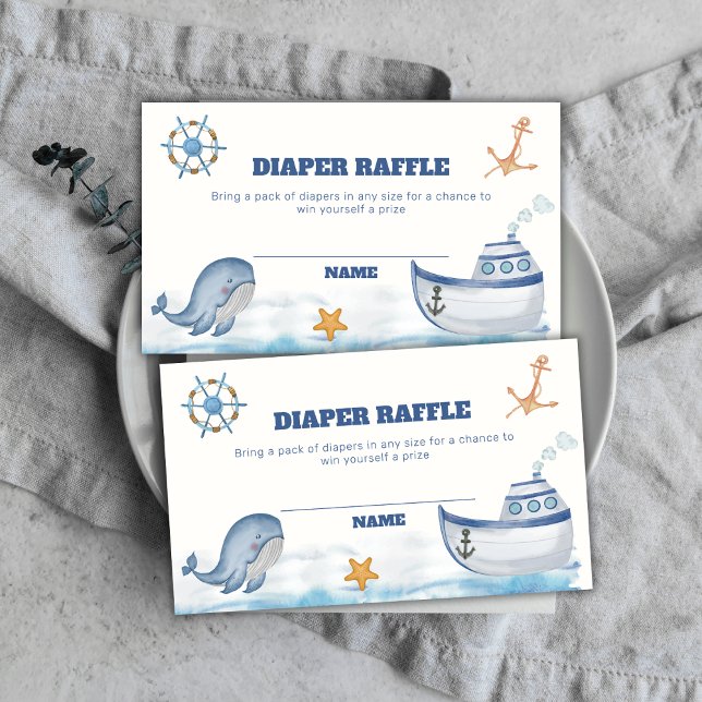 Carte D'accompagnement Cute Boy Whale Sailboat Diaper Baby shower de raff (Cute Boy Whale Sailboat Diaper Raffle Baby Shower Enclosure Card)