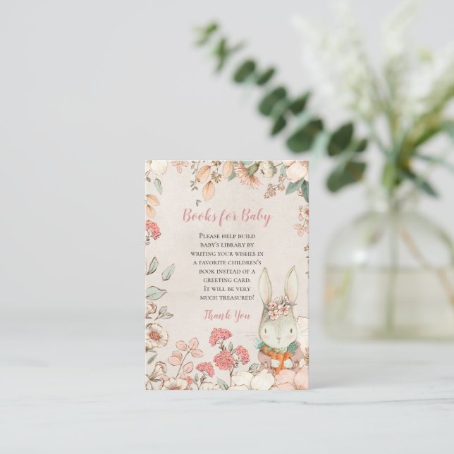 Carte D'accompagnement Cute Bunny Florals Livres Pour Baby shower (Debout devant)