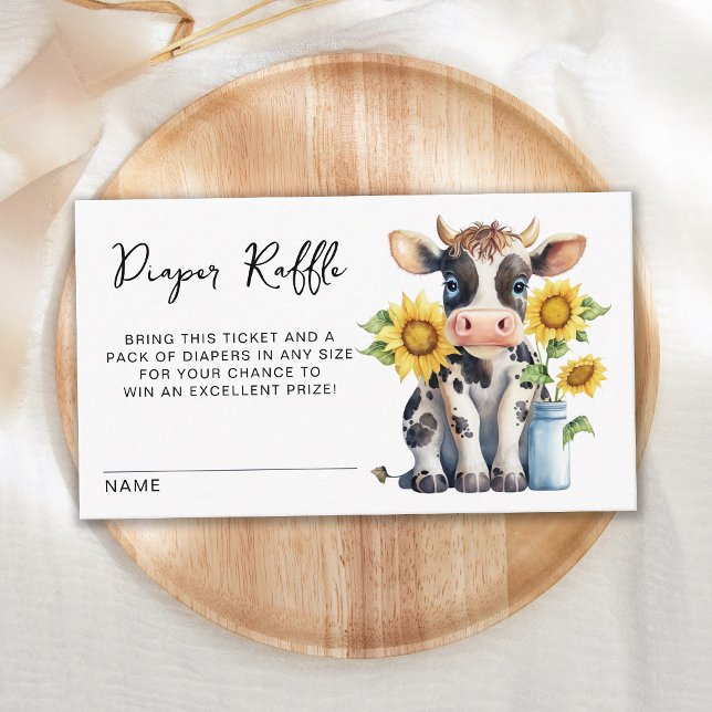 Carte D'accompagnement Cute Cow Sunflowers Farm Baby shower Déchets Raffl (Créateur téléchargé)