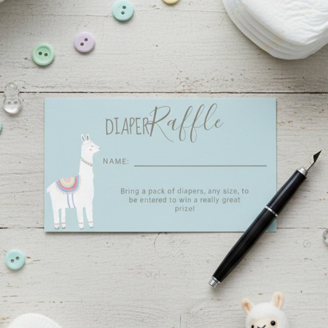 Carte D'accompagnement Cute Diaper Raffle Llama Baby shower Brown Bleu (Créateur téléchargé)