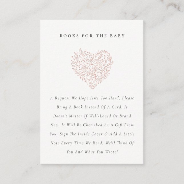 Carte D'accompagnement Cute Dusky Blush Flora Heart Livres pour Baby show (Devant)