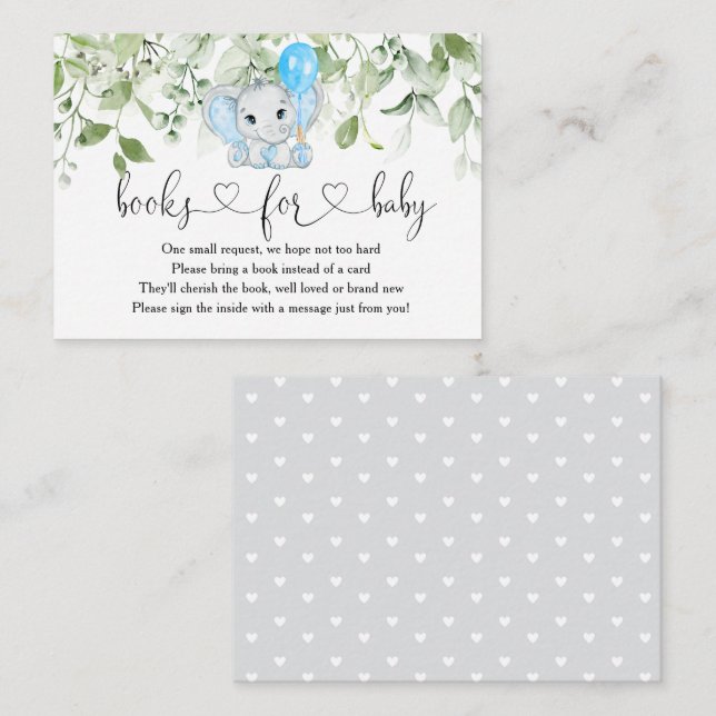 Carte D'accompagnement Cute Elephant Baby shower Books For Baby (Devant / Derrière)