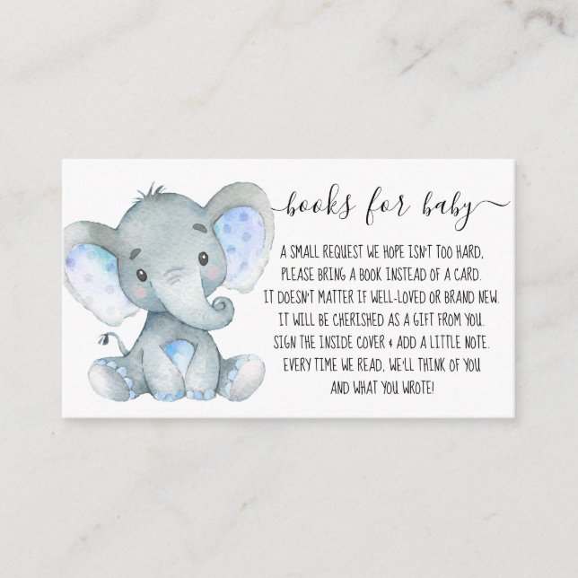 Carte D'accompagnement Cute Elephant Boy Book Demande de Baby shower (Devant)