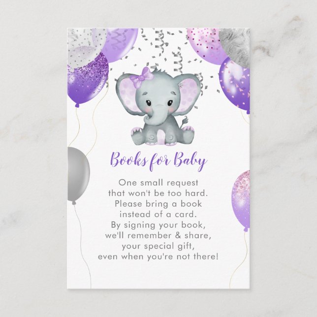 Carte D'accompagnement Cute Elephant Girl Balloons Livres pour bébé (Devant)