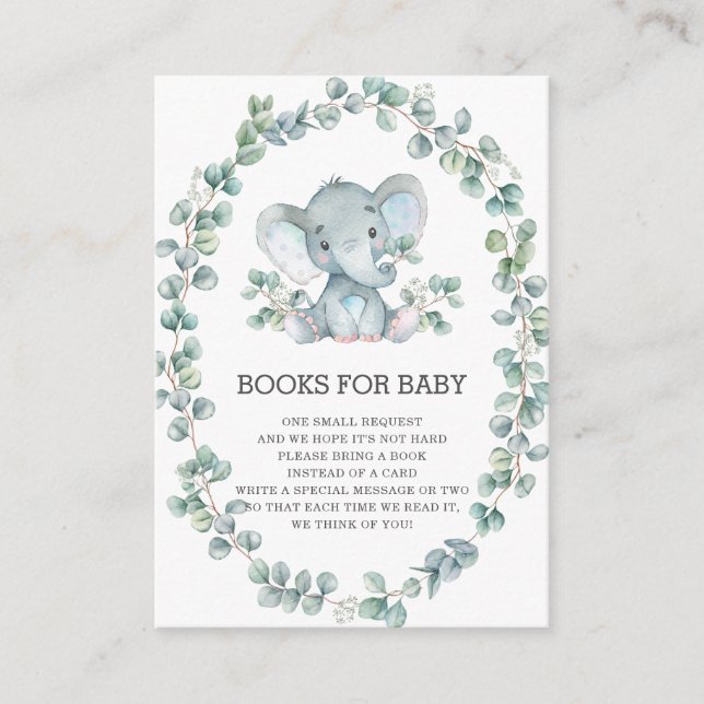 Carte D'accompagnement Cute Elephant Greenery Livres de couronne pour béb (Devant)
