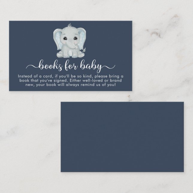 Carte D'accompagnement Cute Elephant Livres Pour Baby shower (Devant / Derrière)
