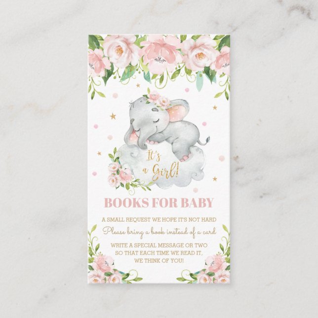 Carte D'accompagnement Cute Elephant Rose Blush Floral Livres pour bébé (Devant)