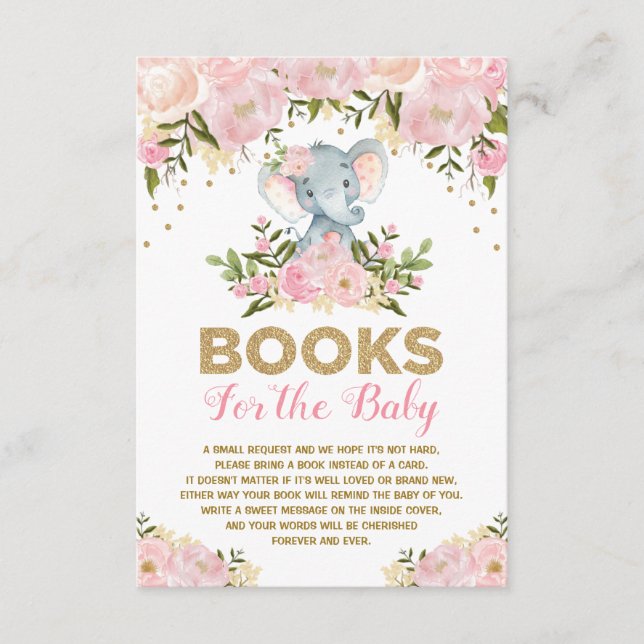 Carte D'accompagnement Cute Elephant rose Floral Baby Girl Demande de rés (Devant)