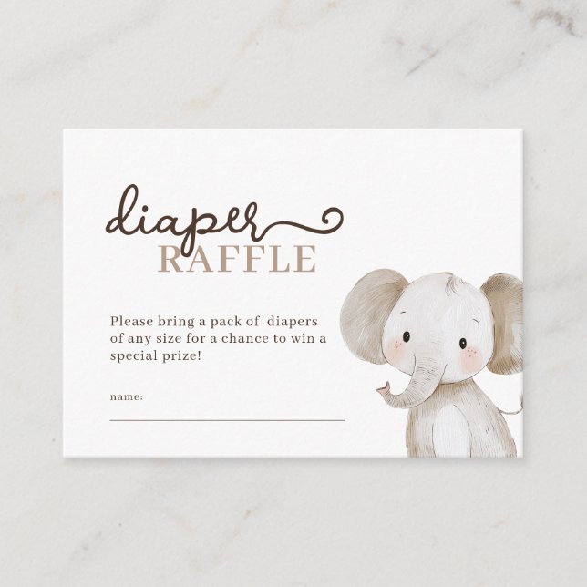 Carte D'accompagnement Cute Elephant Safari Déchets Baby shower Raffle (Devant)