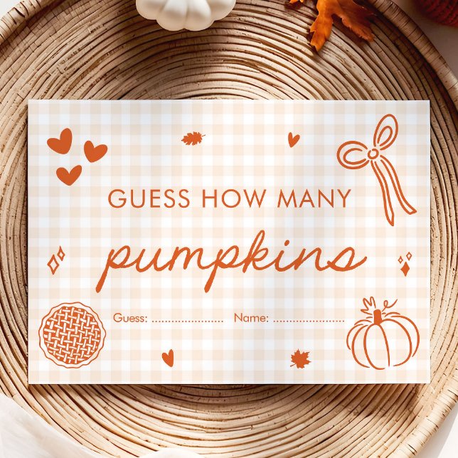 Carte D'accompagnement Cute Fall Cutie Pie Devinez Combien De Citrouilles (Hand Drawn Cute Fall Cutie Pie Guess How Many Pumpkins Game)