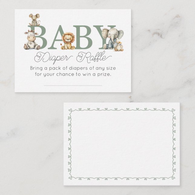 Carte D'accompagnement Cute farci Animaux Baby showers Déchets Raffle (Devant / Derrière)