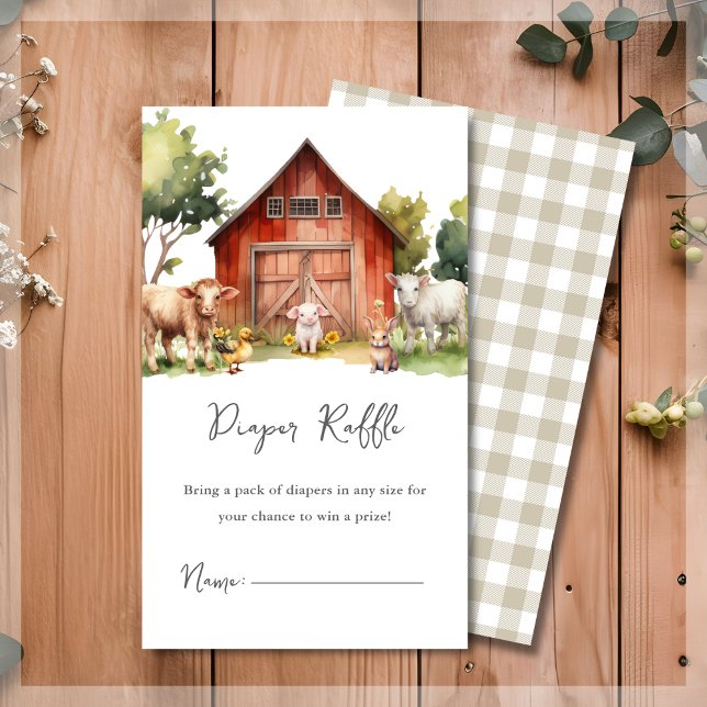 Carte D'accompagnement Cute Farm Animaux Déchets Baby shower au raffe (Créateur téléchargé)