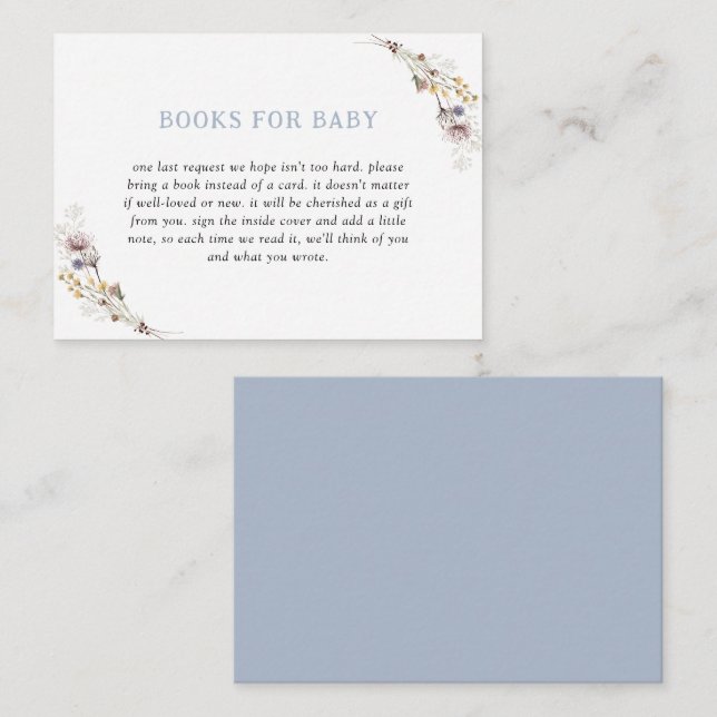 Carte D'accompagnement Cute Fleur sauvage Dusty Blue Livres Pour Bébé (Devant / Derrière)