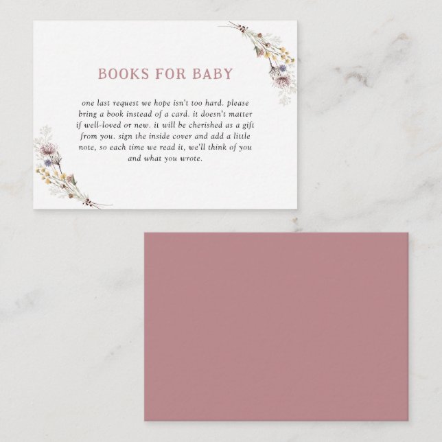 Carte D'accompagnement Cute Fleur sauvage Dusty Rose Livres Pour Bébé (Devant / Derrière)