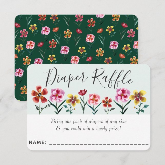 Carte D'accompagnement Cute Floral Couple's Baby shower Diaper Raffle (Devant / Derrière)