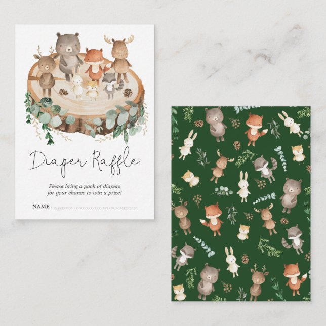 Carte D'accompagnement Cute Forest Woodland Animaux Déchets Raffle (Devant / Derrière)