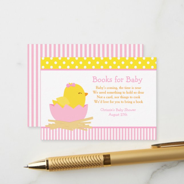 Carte D'accompagnement Cute Girl Chick Book Demande de Baby shower (Devant/Arrière en situation)