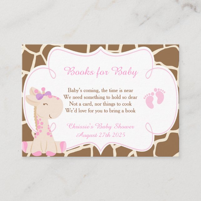 Carte D'accompagnement Cute Girl Giraffe Livre Demande de Baby shower (Devant)