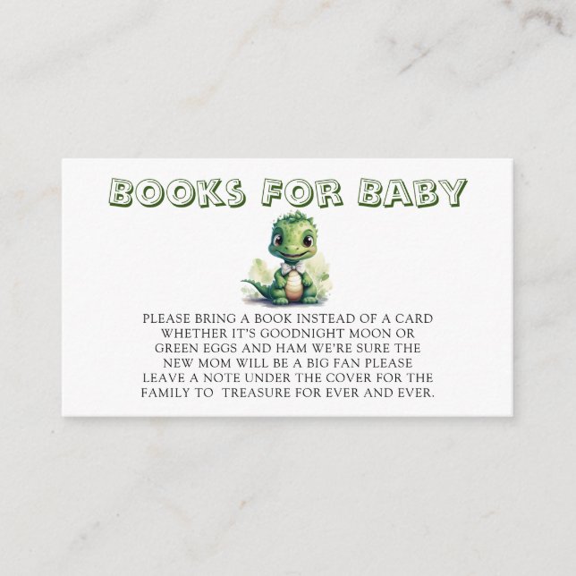 Carte D'accompagnement Cute Green Dinosaur Livres Floraux Pour Bébé (Devant)