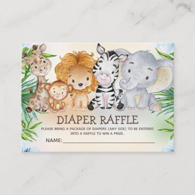 Carte D'accompagnement Cute Jungle Safari Animaux Baby Diaper Raffle (Devant)