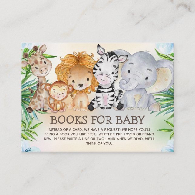 Carte D'accompagnement Cute Jungle Safari Animaux Livres pour Baby shower (Devant)