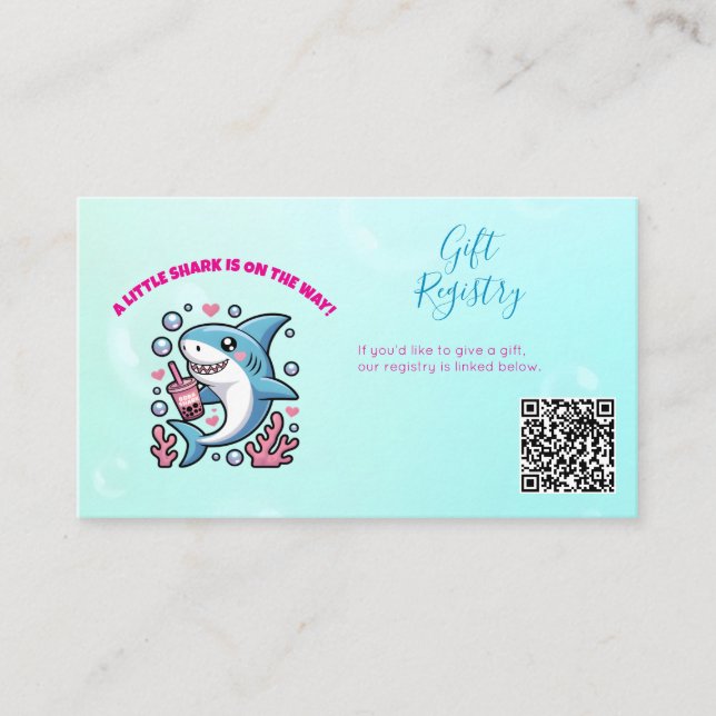 Carte D'accompagnement Cute Kawaii Boba Shark Baby shower QR Code (Devant)