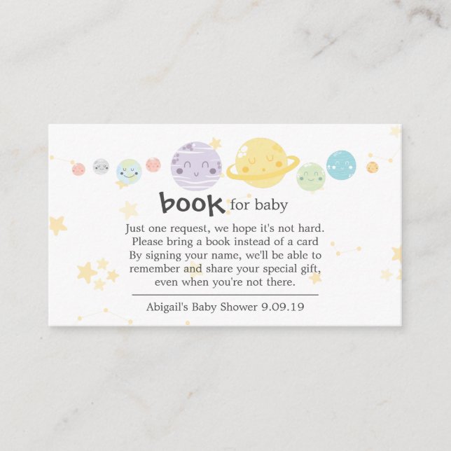 Carte D'accompagnement Cute Kawaii Planètes avec étoiles Livres pour bébé (Devant)
