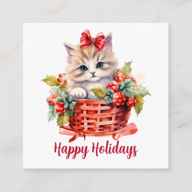 Carte D'accompagnement Cute Kitten de Noël dans une corbeille (Devant)