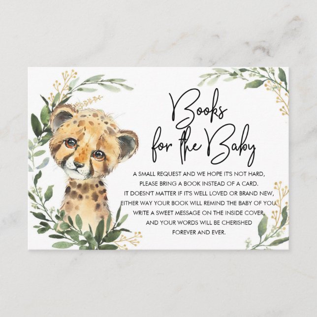 Carte D'accompagnement Cute Leopard Greenery Gold Safari Livres pour bébé (Devant)