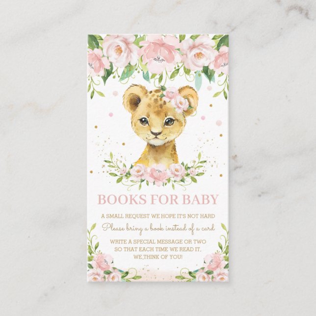 Carte D'accompagnement Cute Lion Cub Blush Rose Floral Livres pour bébé (Devant)