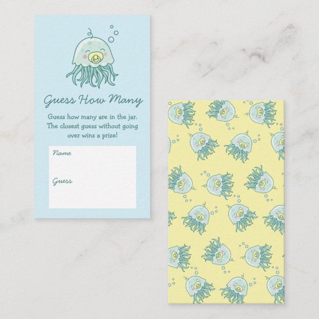 Carte D'accompagnement Cute méduse Baby shower Kawaii Devine Combien (Devant / Derrière)