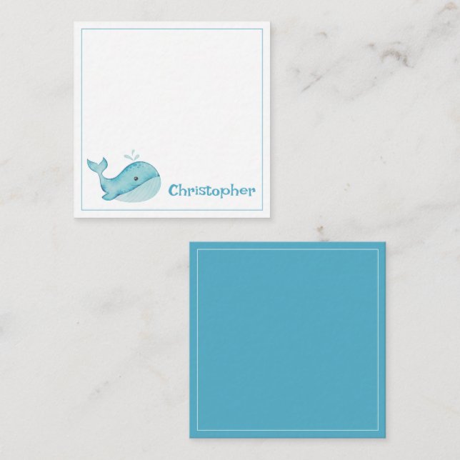 Carte D'accompagnement Cute Nautical Blue Whale personnalisée (Devant / Derrière)
