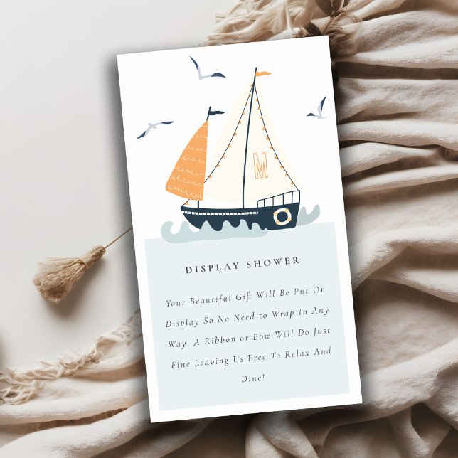Carte D'accompagnement Cute Nautical Sailboat Boys Display Baby shower (Créateur téléchargé)
