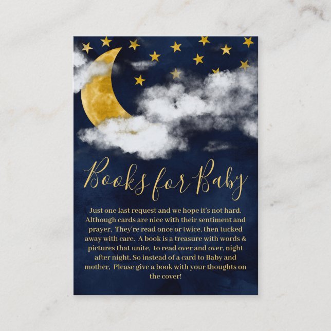 Carte D'accompagnement Cute Navy Blue Moon Stars Livres pour Baby shower (Devant)