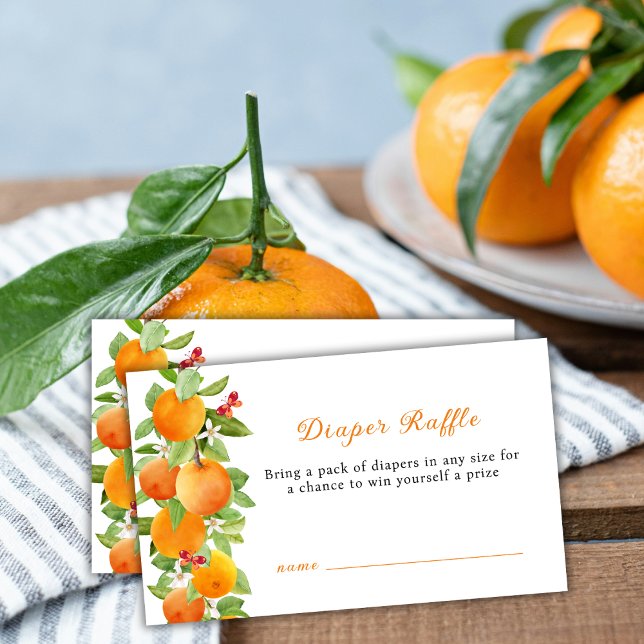 Carte D'accompagnement Cute Orange Clémentine Baby shower de frai (Cute Orange Clementine Diaper Raffle Baby Shower Enclosure Card)