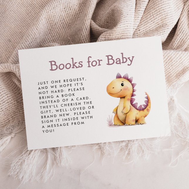 Carte D'accompagnement Cute Orange Purple Dinosaur Baby showers Livres (Créateur téléchargé)