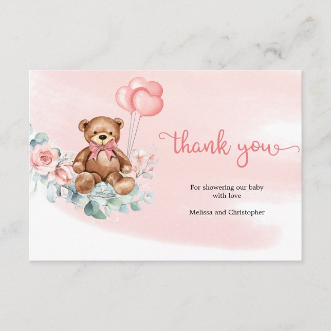 Carte D'accompagnement Cute Ours Vert Eucalyptus Wreath Baby Merci (Devant)