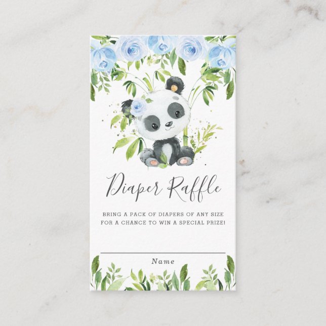 Carte D'accompagnement Cute Panda Bleu Flore Verdure Déchets Raffle (Devant)