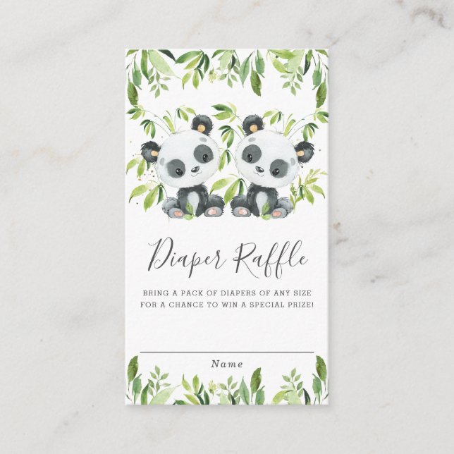 Carte D'accompagnement Cute Pandas Verdure Twin Boys Twins Diaper Raffle (Devant)
