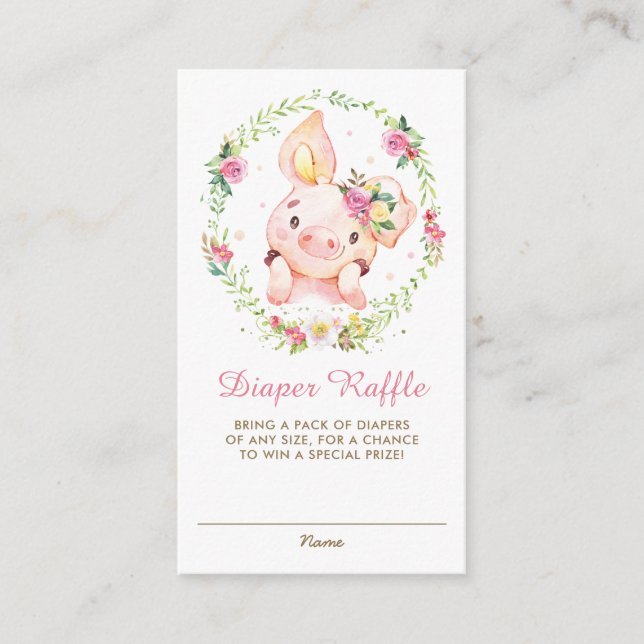 Carte D'accompagnement Cute Piggy Rose Baby shower Floral Déchets Raffle (Devant)