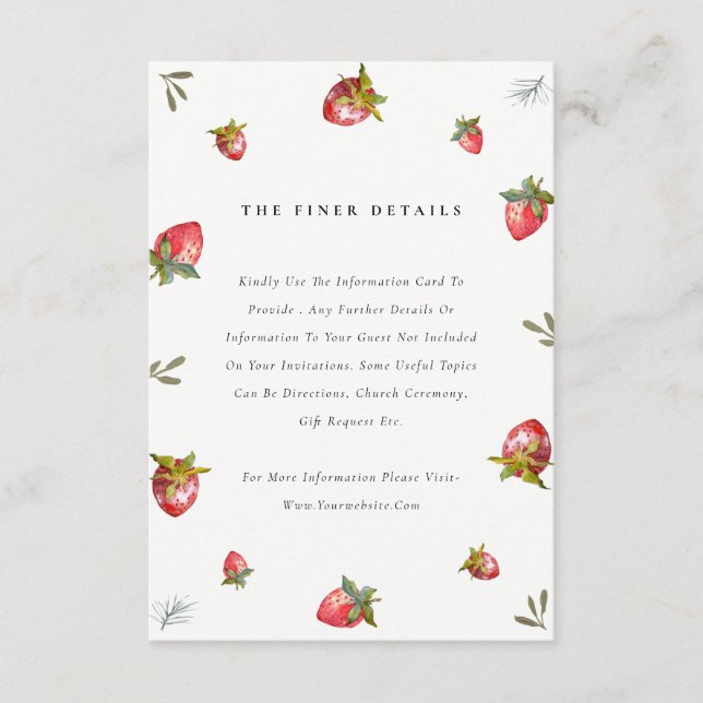 Carte D'accompagnement Cute Red Strawberry Leafy Botanical Mariage Détail (Devant)