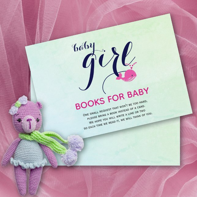 Carte D'accompagnement Cute rose baleine océan Livres pour Baby shower (Créateur téléchargé)