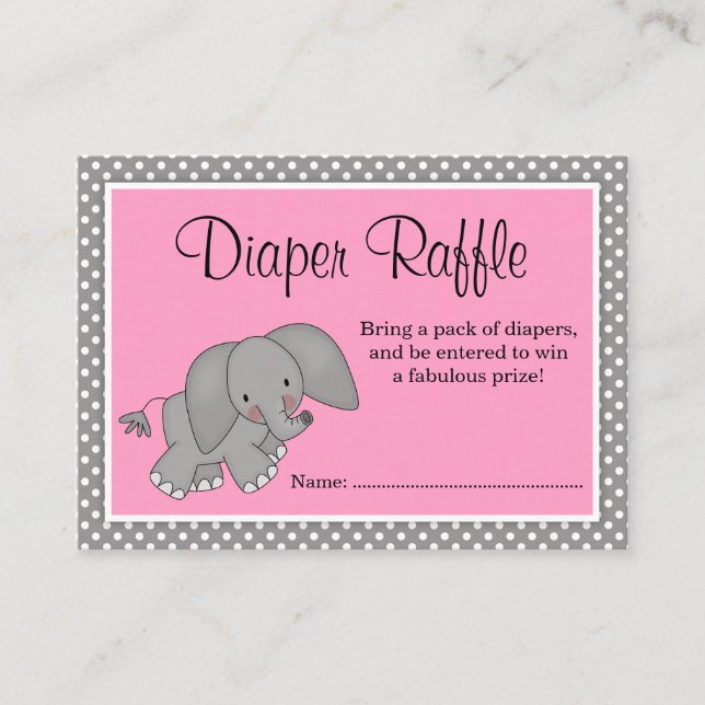 Carte D'accompagnement Cute rose Elephant Baby shower Déchets Raffle (Devant)