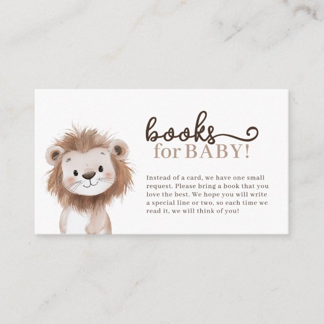 Carte D'accompagnement Cute Safari Lion Livres Pour Bébé (Devant)
