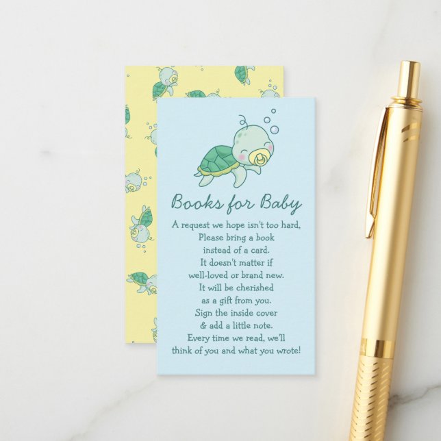 Carte D'accompagnement Cute Sea Turtle Baby shower Kawaii Livres pour béb (Devant/Arrière en situation)