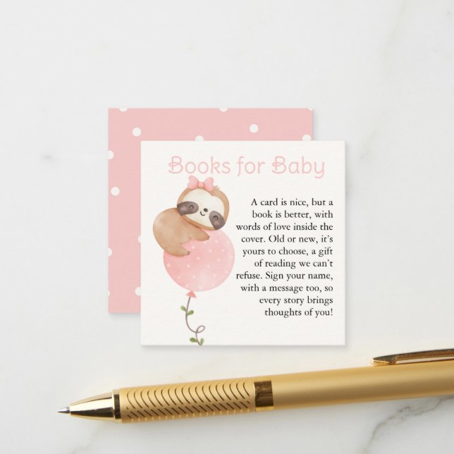 Carte D'accompagnement Cute Sloth Baby Girl Baby shower Livres pour bébé (Devant/Arrière en situation)