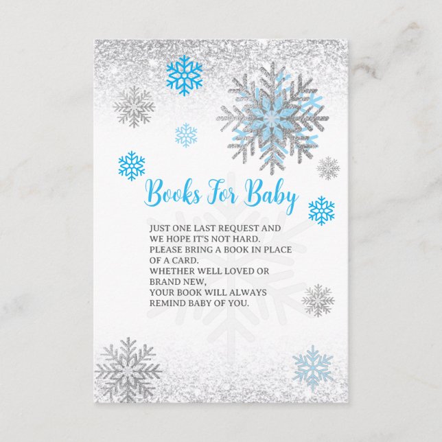 Carte D'accompagnement Cute Snowflake Blue & Silver Baby's Book Request  (Devant)