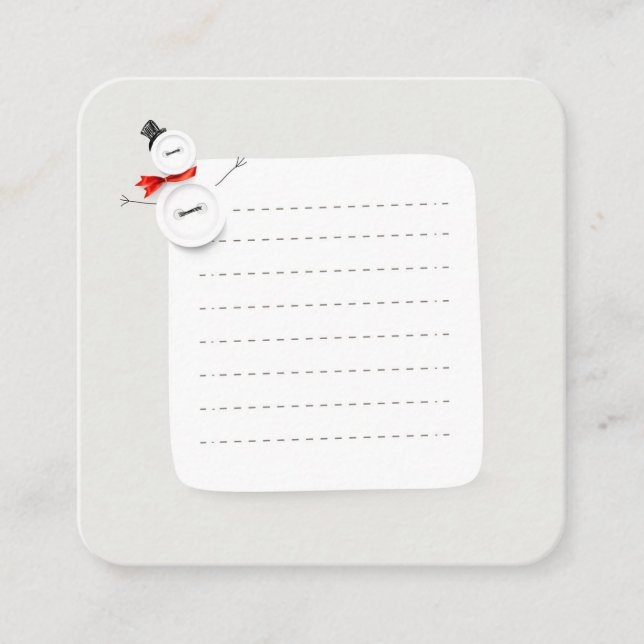Carte D'accompagnement Cute Snowman Button Design Holiday Enclosure Card (Devant)